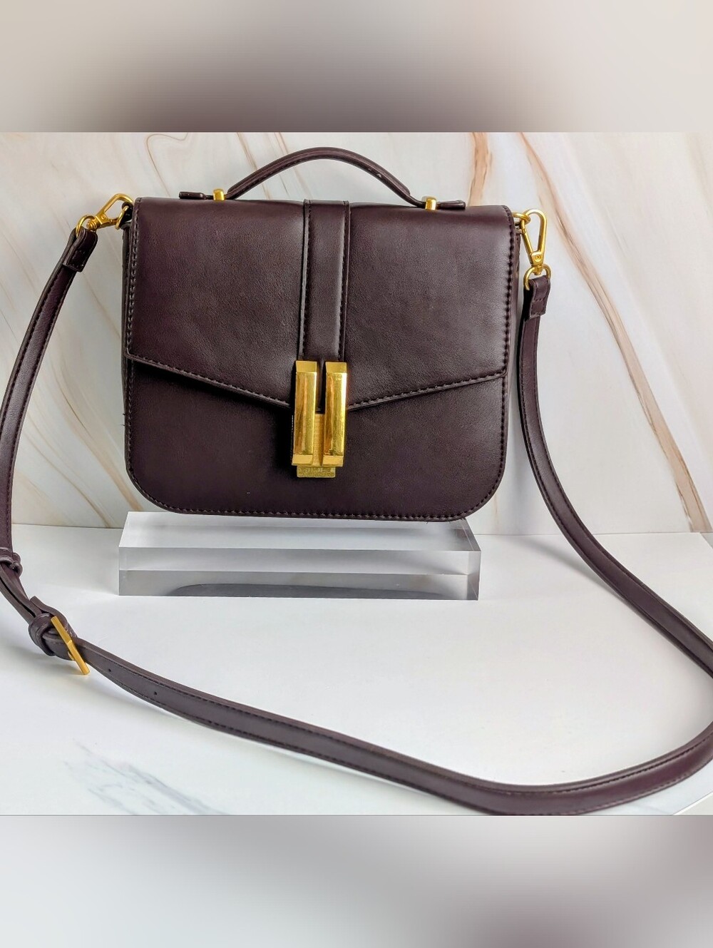 BCBG Paris Burgundy Oxblood Crossbody Satchel Bag With Gold Hardware